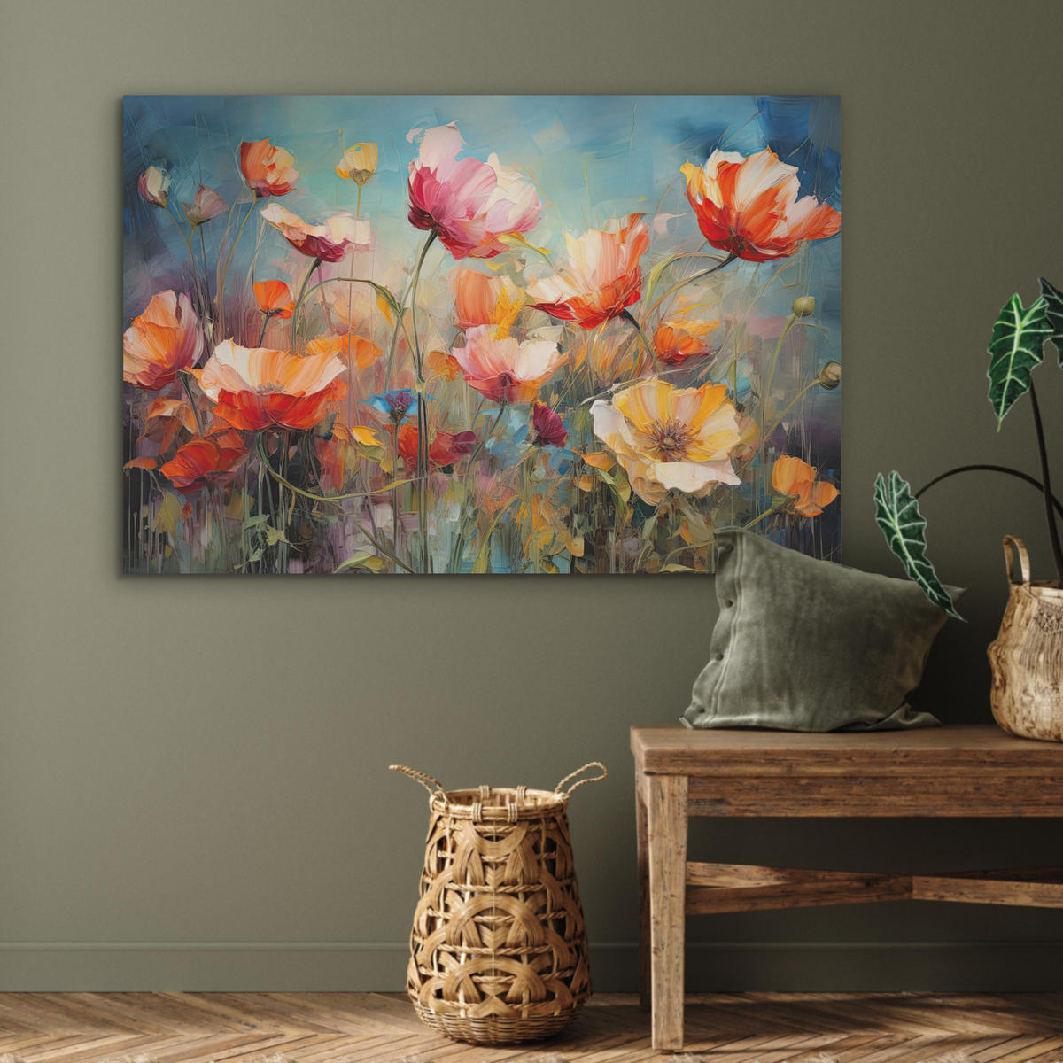 AKUSTIKBILD Blumen - Aquarell - Kunst - Botanisch - Natur Akustikpaneele 90x60 cm - Orange, Kunststoff (90/60/0.9cm) - MuchoWow