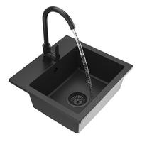 GRANITSPÜLE Teor mit Batterie Siphon - Schwarz, Kunststoff/Stein (42/17/46cm) - Granitan