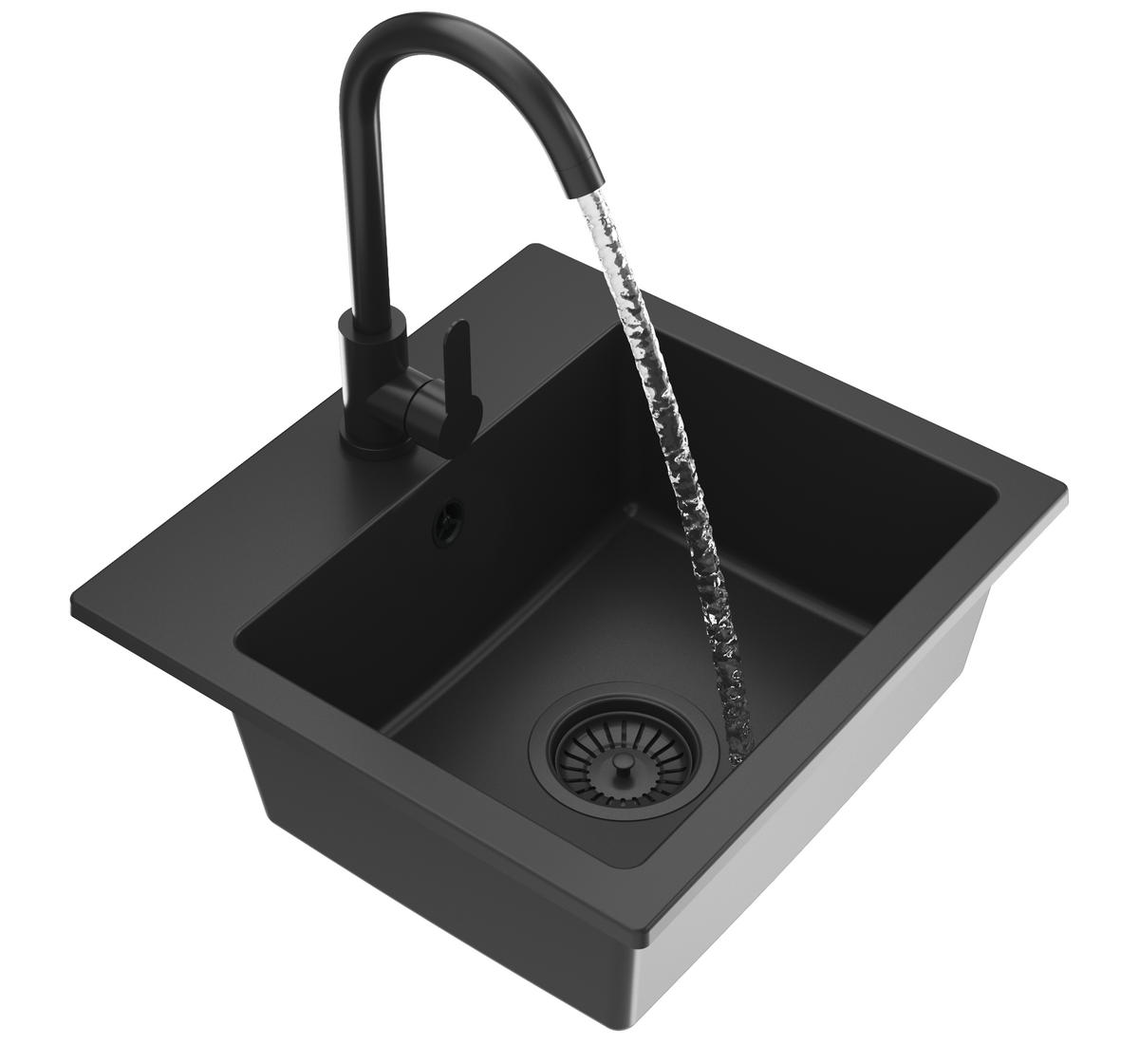 GRANITSPÜLE Teor mit Batterie Siphon - Schwarz, Kunststoff/Stein (42/17/46cm) - Granitan