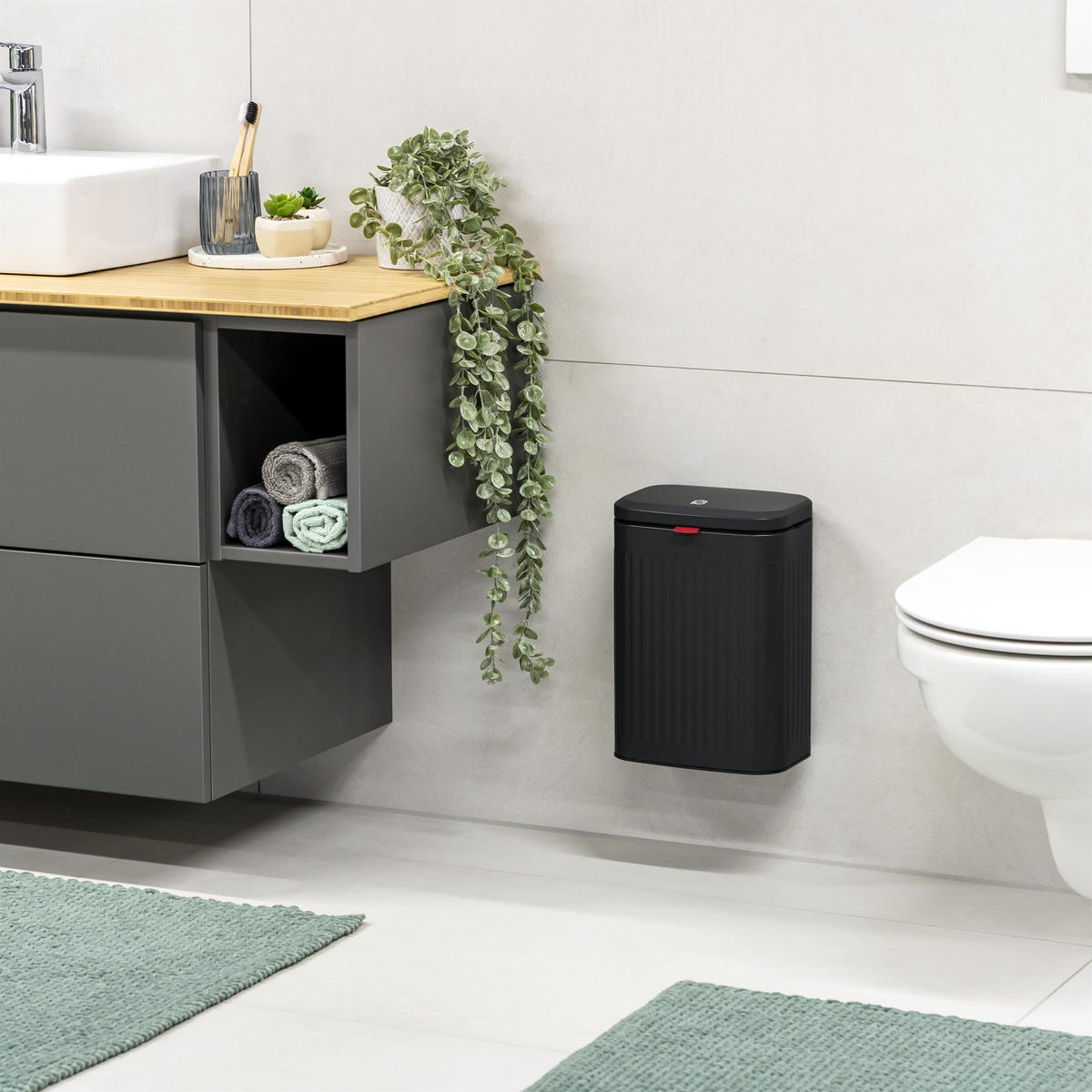 ABFALLEIMER Metall, 6 Liter schwarz - Schwarz, Metall (22.5/31/16.5cm) - eluno