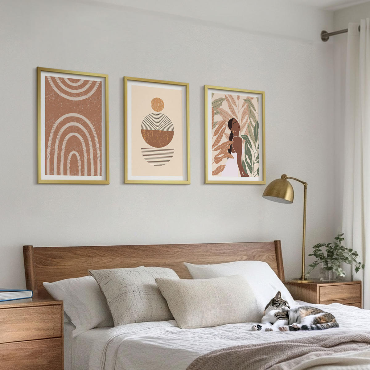 BILDER SET 3er Set - 40x60 cm Goldrahmen - Stilvolle Pflanzenmuster und Geometrie - Goldfarben, Kunststoff (40/60cm) - TULUP