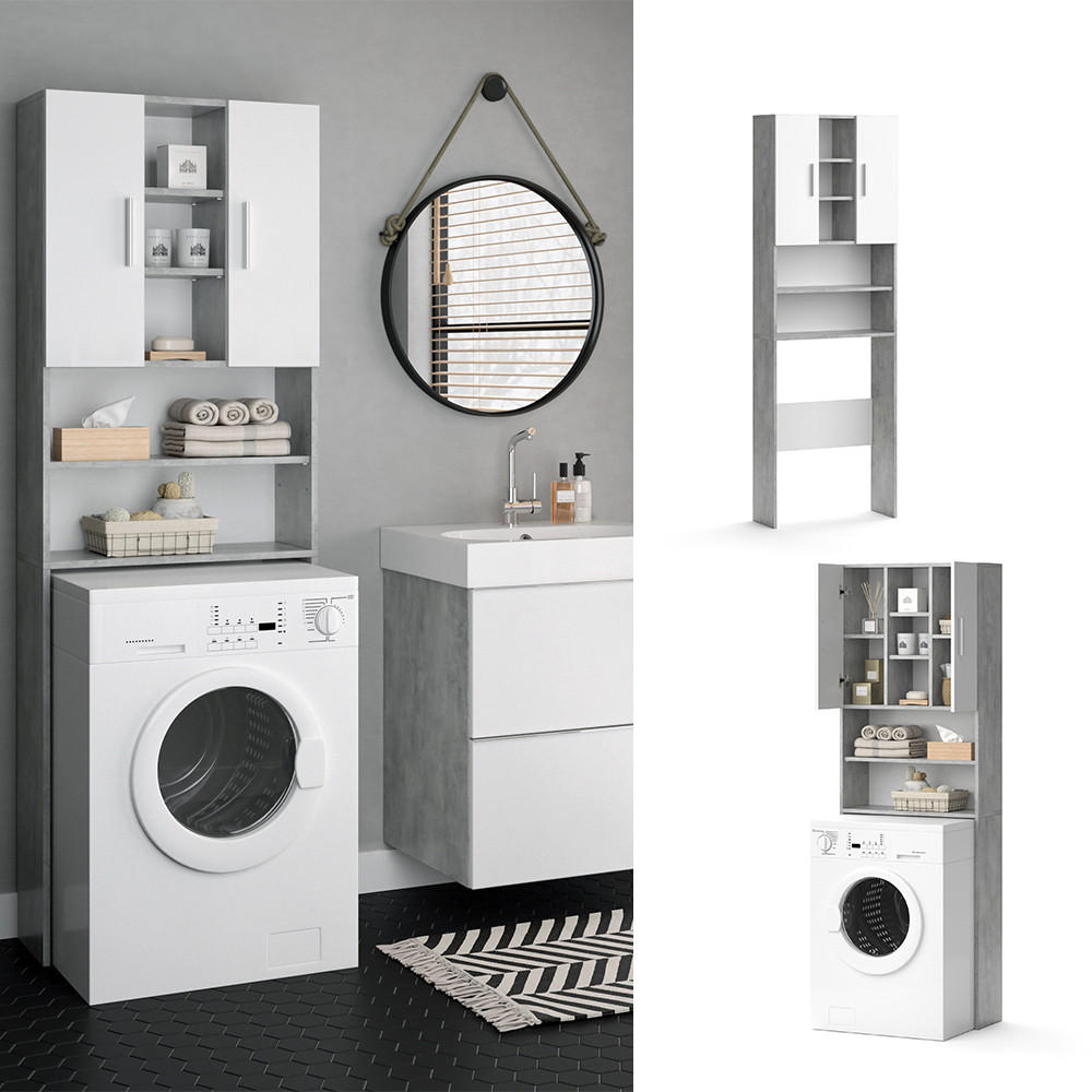 WASCHMASCHINENSCHRANK Luis Beton 64 x 190 cm - Weiß/Grau, Holzwerkstoff (64/190/25.6cm) - Vicco