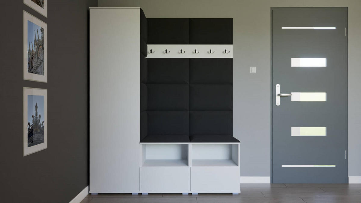 GARDEROBEN-SET Nela II mit gepolsterten Paneelen 150/187/40 - Silberfarben/Schwarz, Holzwerkstoff/Kunststoff (150/187/40cm)