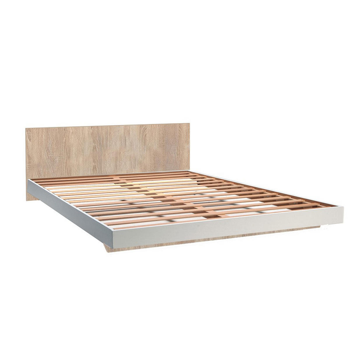 BETT LOFT / BETT 140x190 cm + Lattenrost + Kopfteil - Weiß & gebleichte Eiche - Weiß, Holzwerkstoff (140/190cm) - Weber Industries