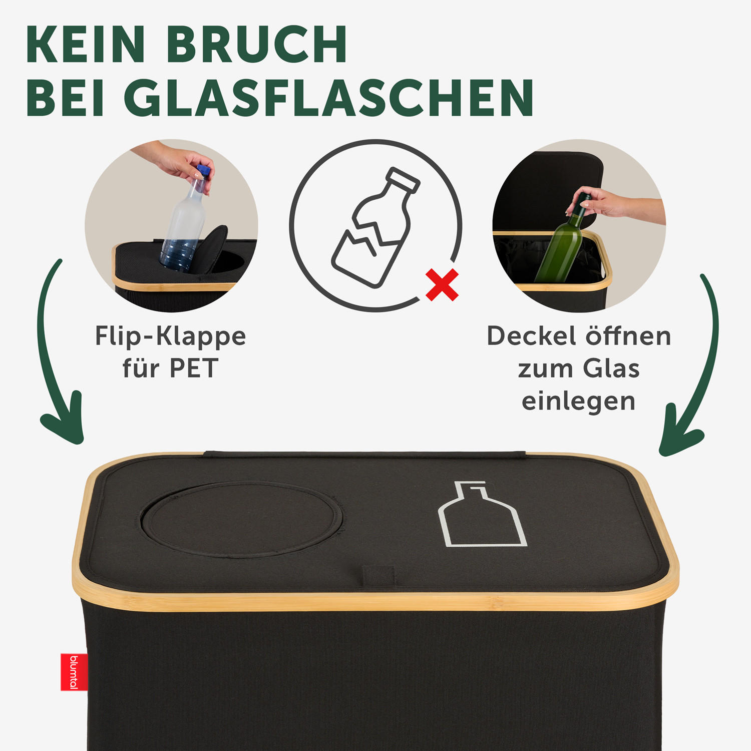 PFANDFLASCHEN-SAMMELBEHÄLTER 150L Schwarz (2 Fächer) - Schwarz, Kunststoff (37/4/57cm) - Blumtal