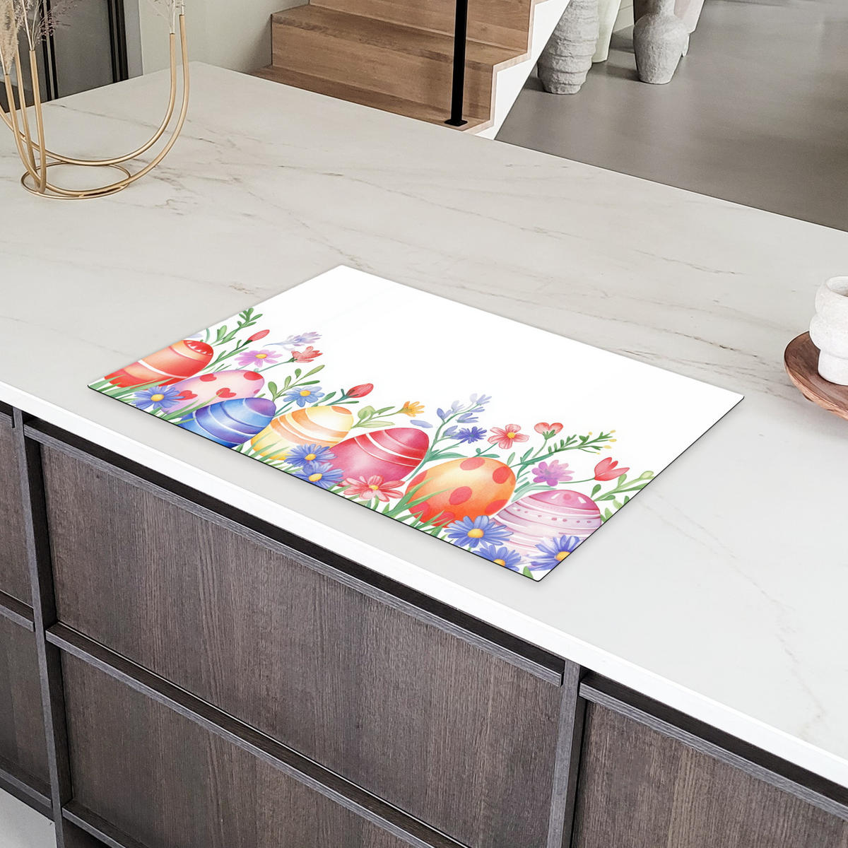 HERDABDECKPLATTE Blumengarten - Bunt - Eier Ceranfeldabdeckung 80x52 cm - Weiß, Kunststoff (80/52/0.2cm) - MuchoWow