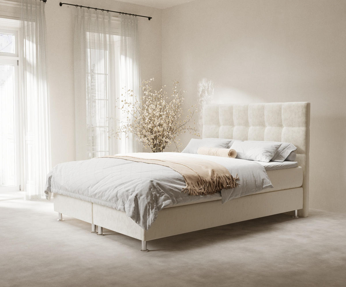 BOXSPRINGBETT Chanton Creme 200/200 cm mit Latex-Topper - Silberfarben/Creme, Holz/Holzwerkstoff (200/200cm) - Maison de Reve