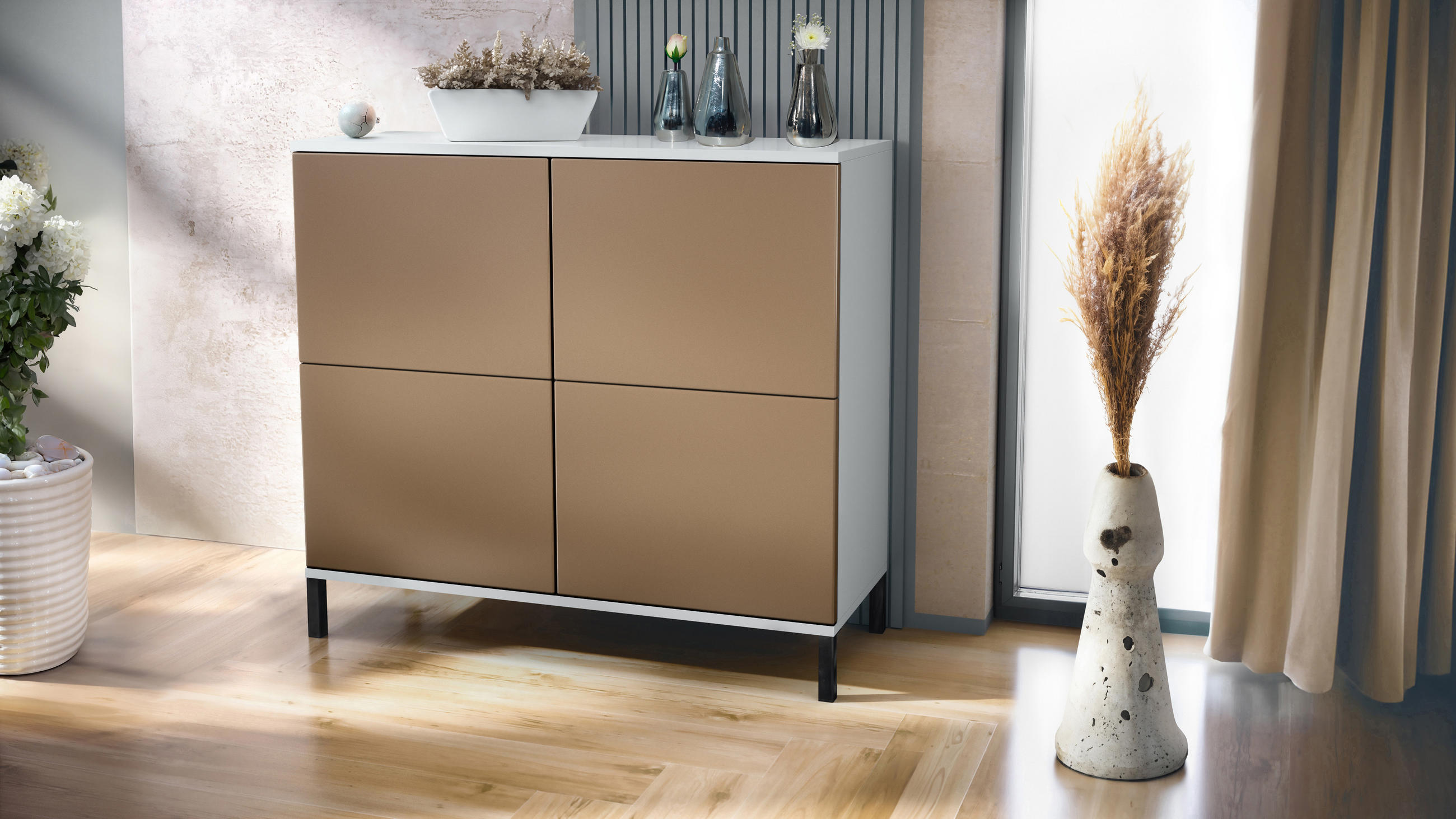 KOMMODE Rova Bronze Optik - Bronzefarben, Holzwerkstoff (92.5/83.5/35cm) - Vladon