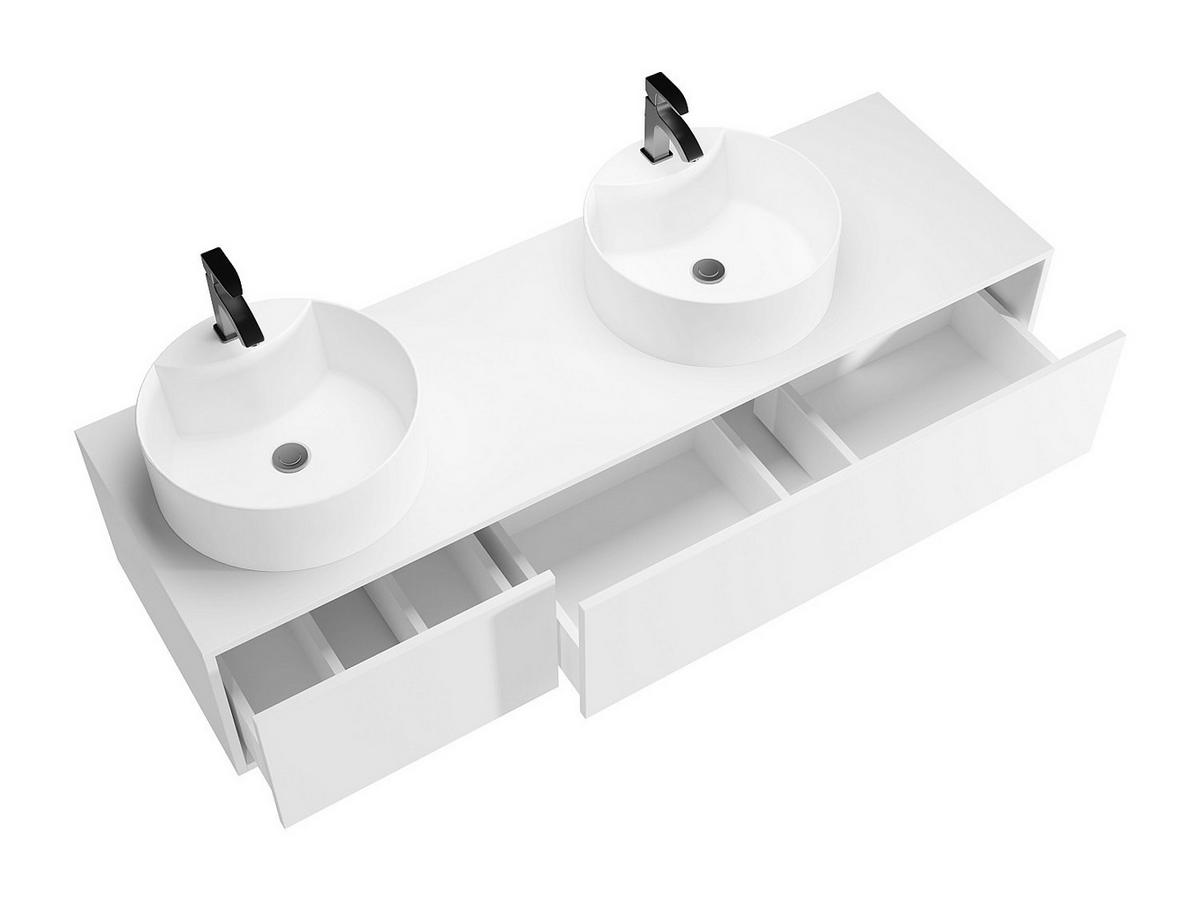 DOPPELWASCHTISCH - 150cm x 47cm - Holzspan - weiß - ISAURE - Weiß, Holz (150/32/47cm) - Vente-Unique