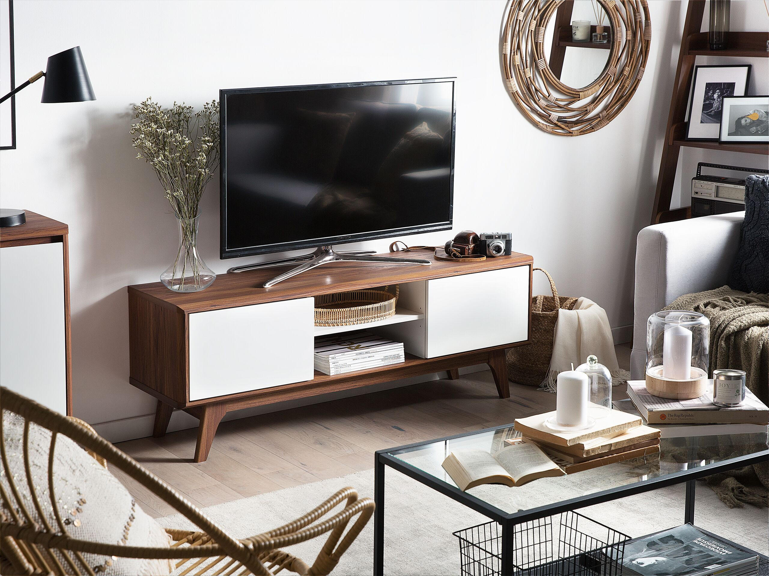 TV-MÖBEL Dunkelbraun, Weiß ROCHESTER 40/142/53 cm - Dunkelbraun, Holzwerkstoff (142/53/40cm) - Beliani