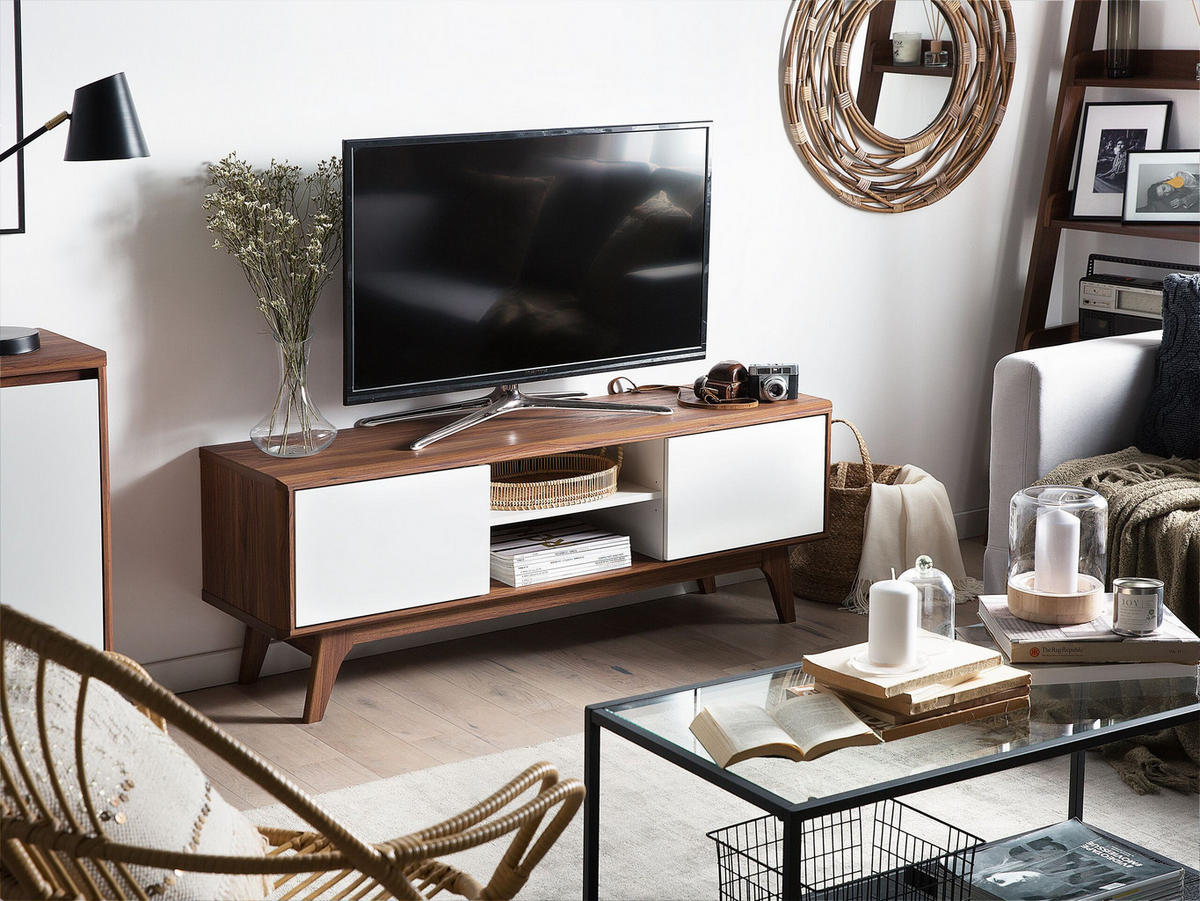 TV-MÖBEL Dunkelbraun, Weiß ROCHESTER 40/142/53 cm - Dunkelbraun, Holzwerkstoff (142/53/40cm) - Beliani