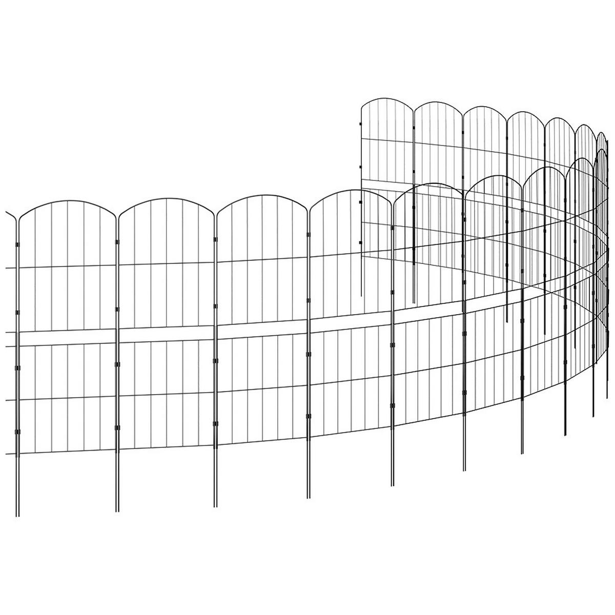 GARTENZAUN 10 Stück aus Metall in Schwarz Abnehmbares Design Robuste Metallkonstruktion je Paneel: 31 cm B × 96 cm H - Schwarz, Metall (31cm) - Livingandhome