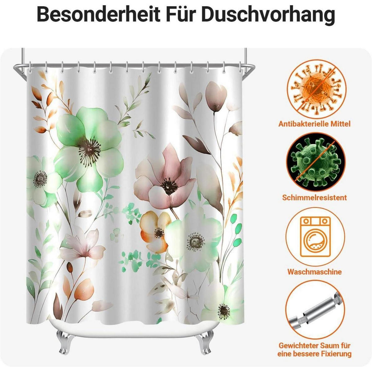 DUSCHVORHANG Blumen Zeichnen 200 x 200 cm - Multicolor, Textil (200/200cm)