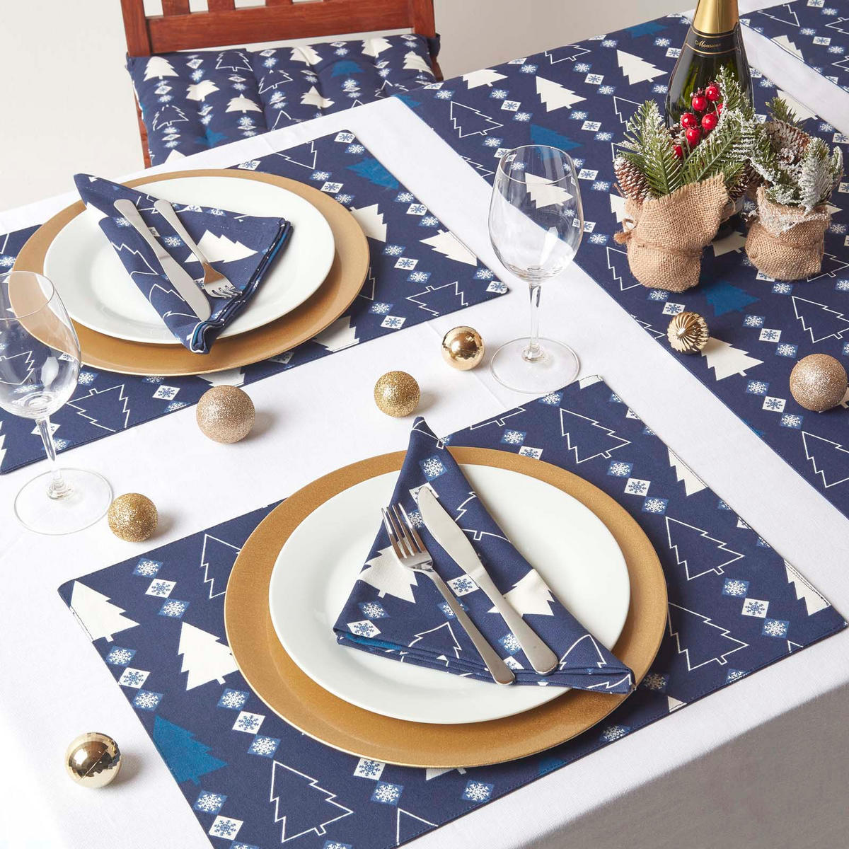 TISCHLÄUFER Weihnachten – Winterland blau, 35/180 cm, 100% Baumwolle - Blau, Textil (35/180cm) - Homescapes
