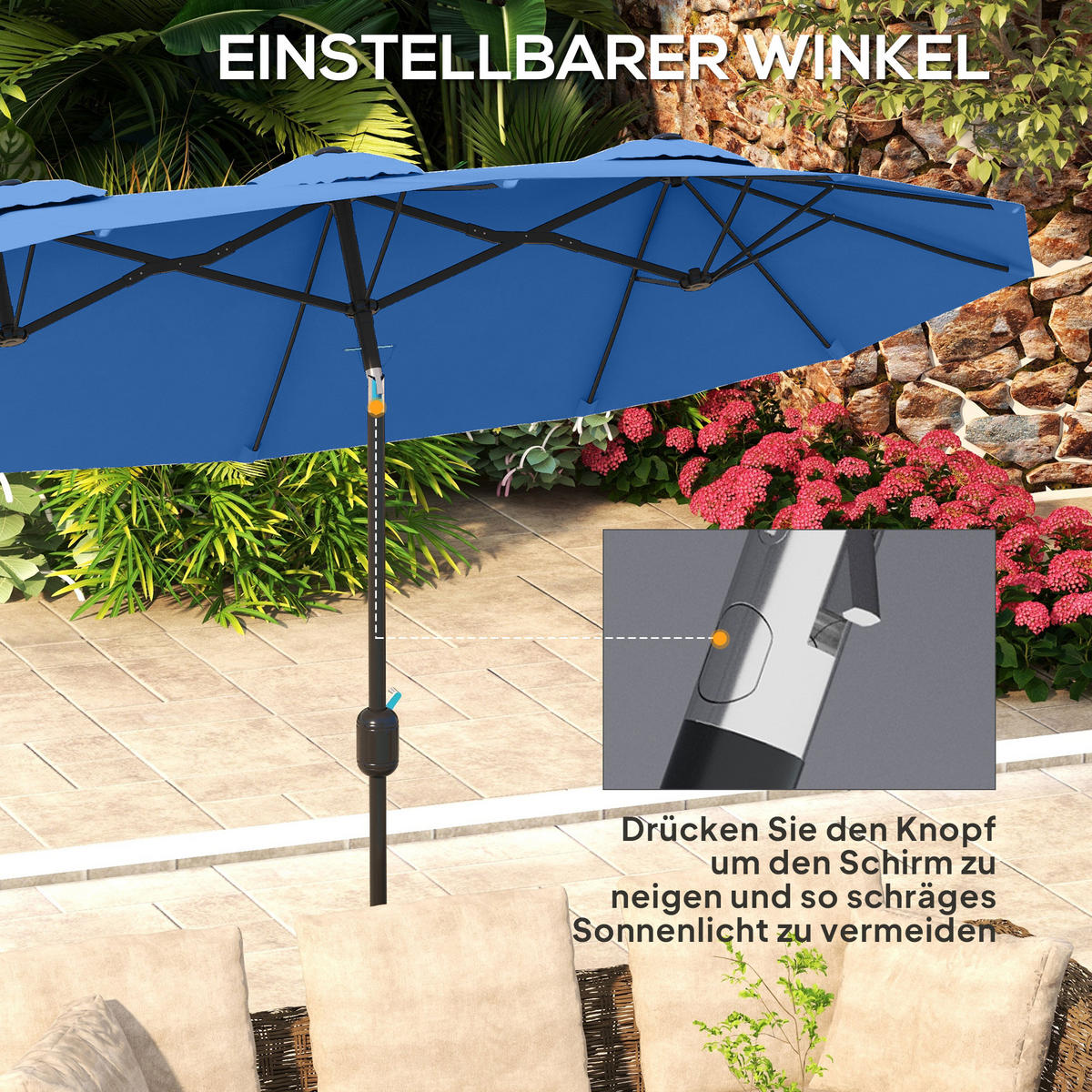 DOPPELSONNENSCHIRM aus Polyester Stahl Blau - Blau, Metall (147/285cm) - Outsunny