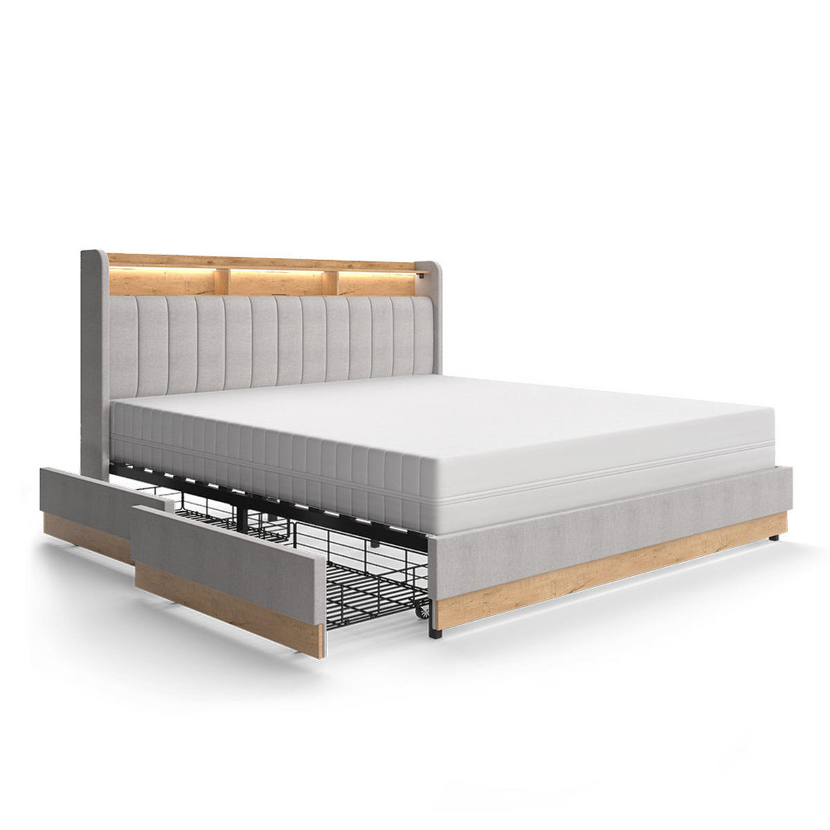 POLSTERBETT Nura Grau 180x200 cm mit 4 Schubladen - Grau, Holzwerkstoff - VitaliSpa