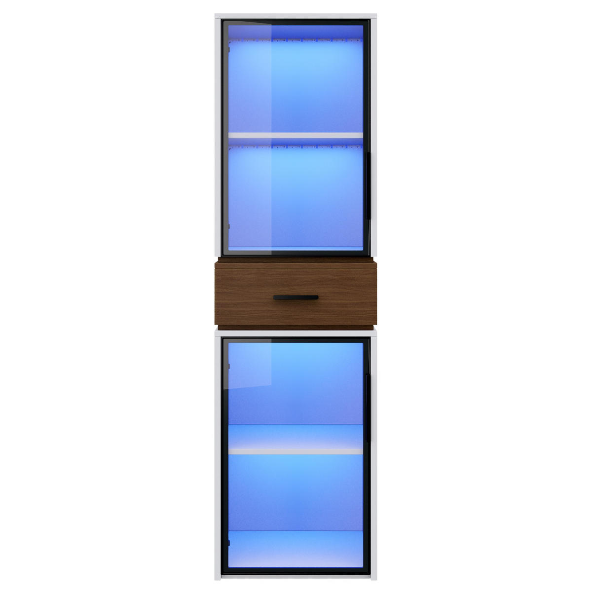 HIGHBOARD 40/40/200 cm in Weiß mit LED-Beleuchtung und Glastüren - Weiß, Holzwerkstoff (40/200/40cm) - Flora Grace