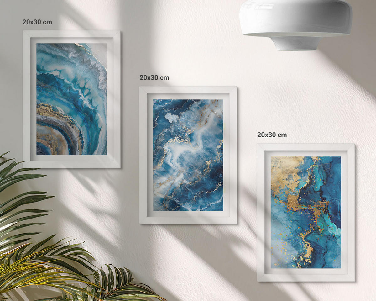 WANDBILDER 3er-Set - 20x30 cm Weißer Rahmen - Blaue abstrakte Muster - Weiß, Kunststoff (20/30cm) - ArtPrintCave