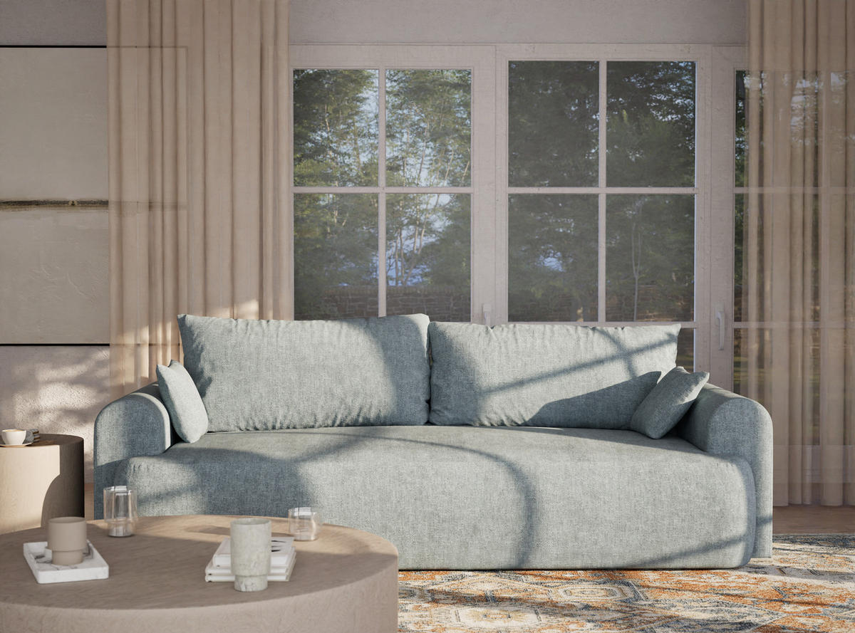 SOFA MIT SCHLAFFUNKTION Toluca Hellblau Chenille-Stoff - Schwarz/Hellblau, Holz/Holzwerkstoff (247/69/104cm) - Maison de Reve