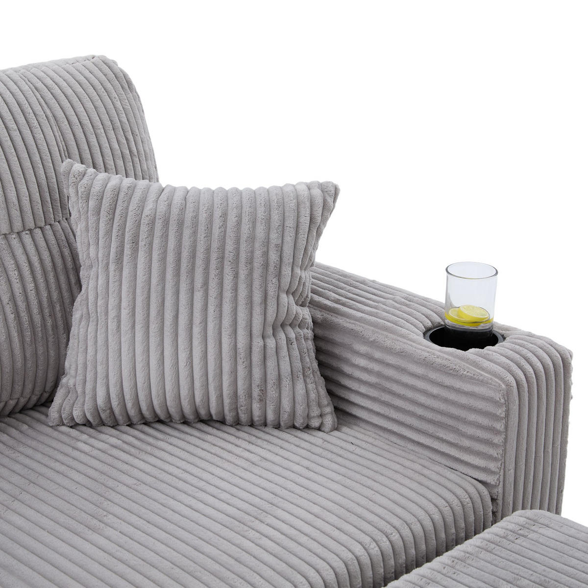 SCHLAFSOFA 3-er Sofa mit Schlaffunktion,Aufbewahrungshocker,Cord,Hellgrau - Hellgrau, Textil (196/85/119cm) - LVHOM