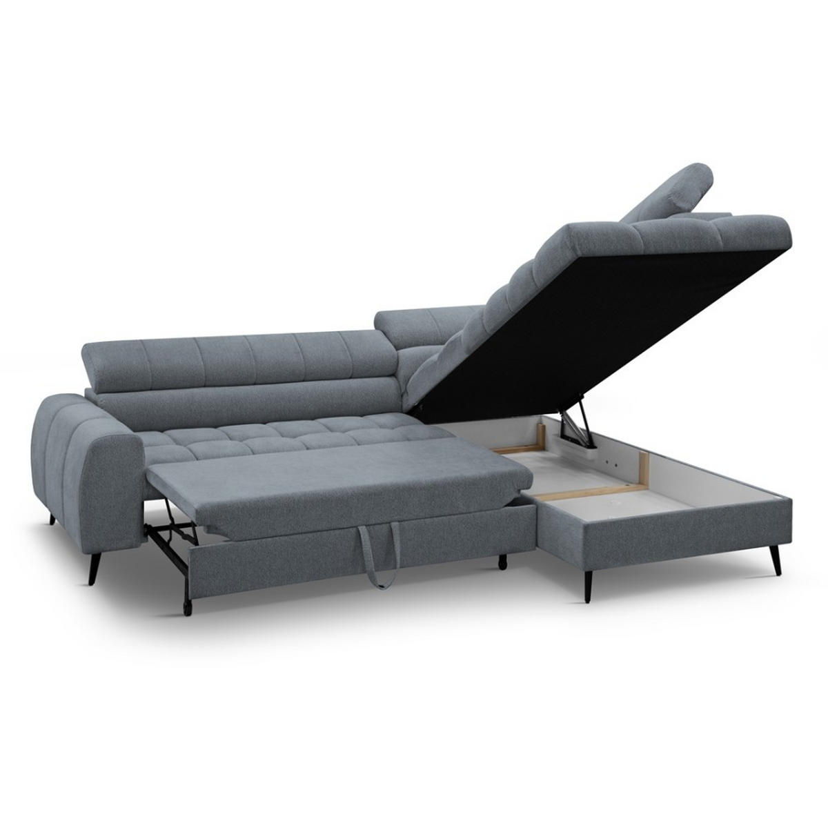 ECKSCHLAFSOFA Vinni Grau, Chenille-Stoff, rechts - Grau, Textil (265/205cm) - Beautysofa