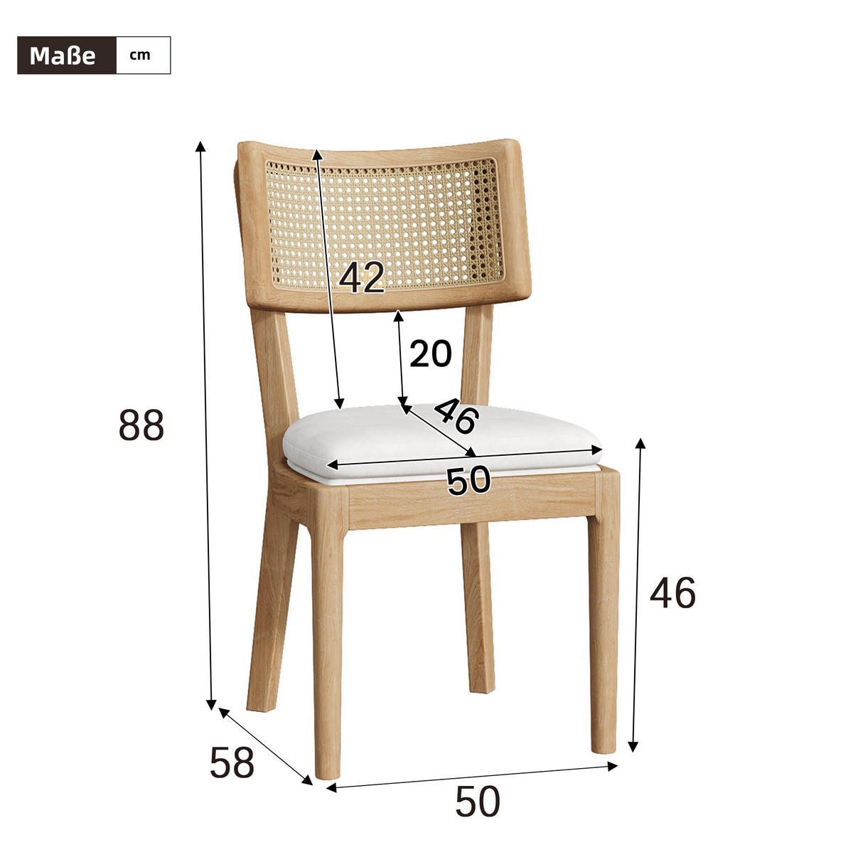 ESSZIMMERSTUHL 2er-Set mit Rattan-Rückenlehne Massivholz Wood - Braun, Holz (58/88/50cm) - Meubliv