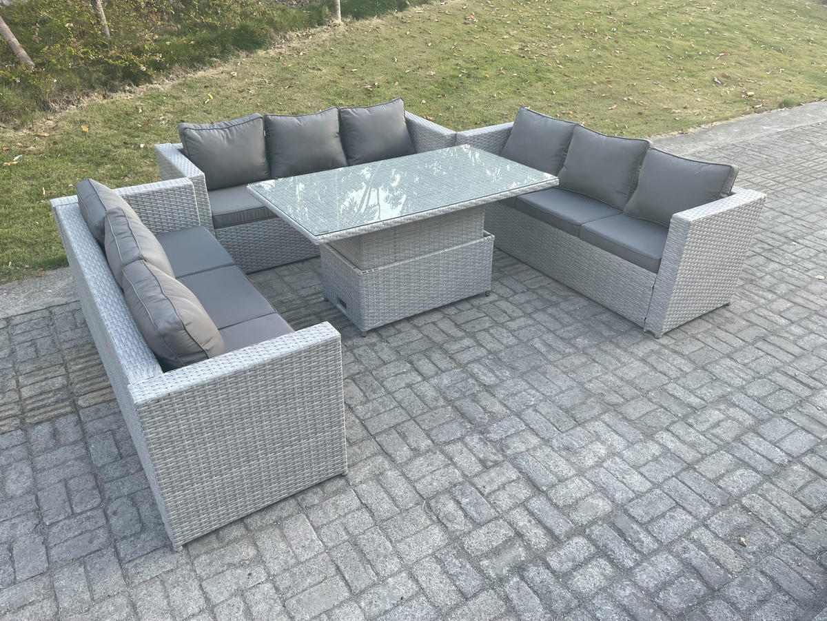 GARTENSOFA SET mit höhenverstellbarer Tisch Polyrattan Helles Grau 4-teilige - Hellgrau, Metall - Fimous