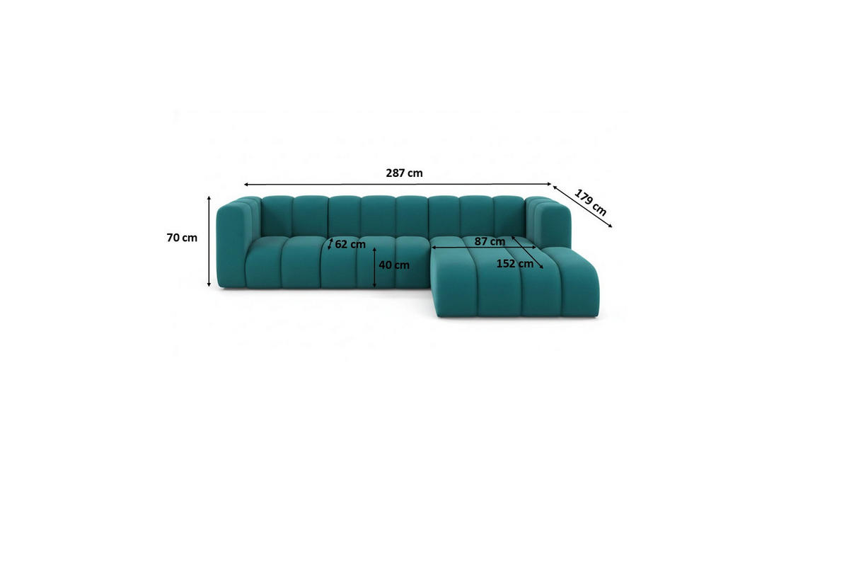 ECKSOFA L-Form Grand L 287 cm, Veloursstoff Salvador, Azurblau, Rechts - Blau, Holz (287/179cm) - Kaiser Möbel