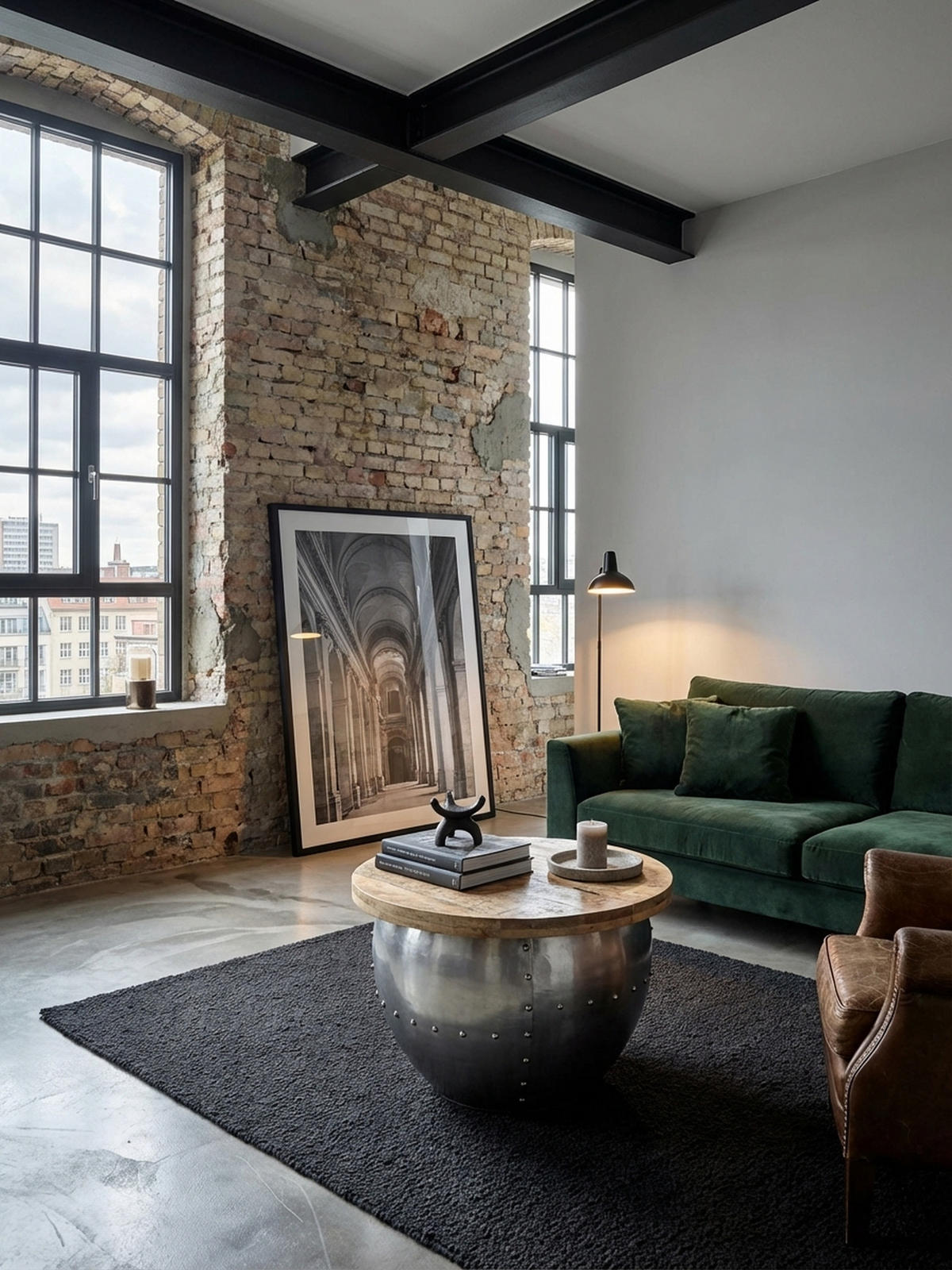 COUCHTISCH Rund in Braun, Massivholz und Metall, Industrial-Stil mit Stauraum - Silberfarben, Holz/Metall (60/60/43cm) - KADIMA DESIGN