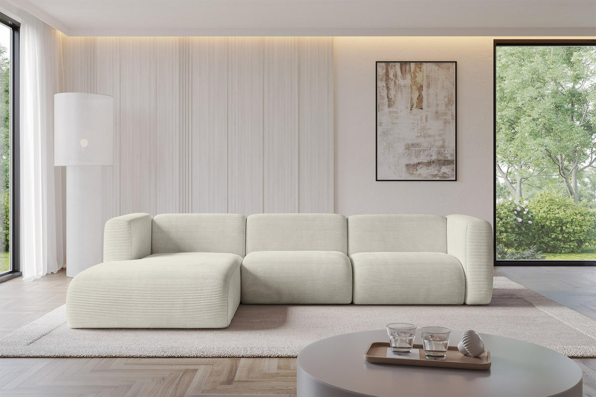 ECKSOFA Ottomane Links MIRA-L2 318x179x89 Creme Cord - Ecru/Creme, Holzwerkstoff/Kunststoff (318/179cm) - ALTDECOR