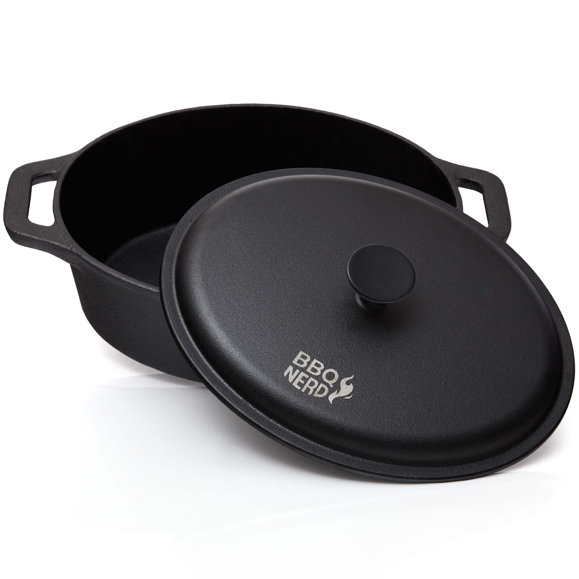 BRÄTER Gusseisen oval, 33x26cm 6,4L Topf Cocotte Gusstopf - Schwarz, Metall (28/14/40cm) - BBQ Nerd