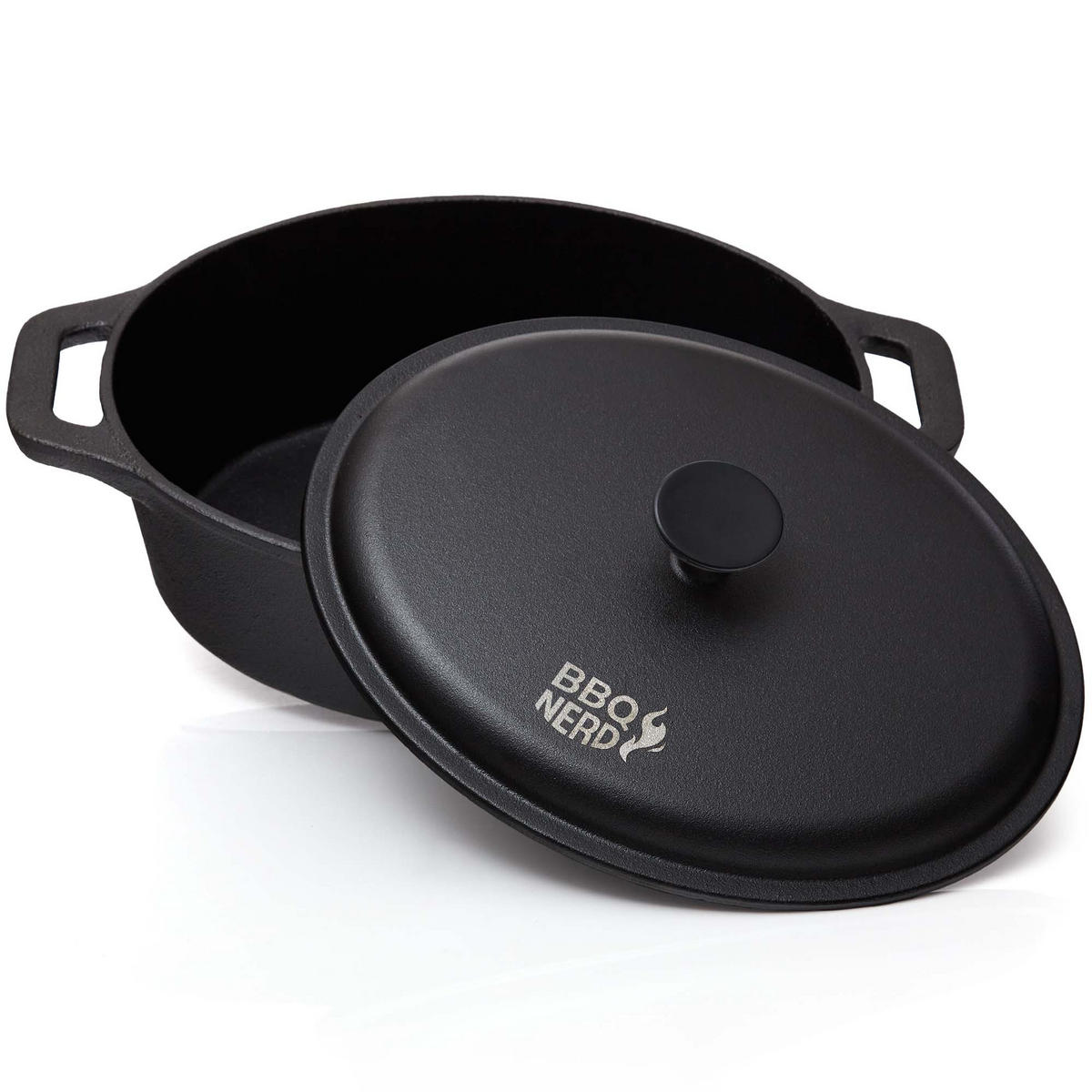 BRÄTER Gusseisen oval, 33x26cm 6,4L Topf Cocotte Gusstopf - Schwarz, Metall (28/14/40cm) - BBQ Nerd