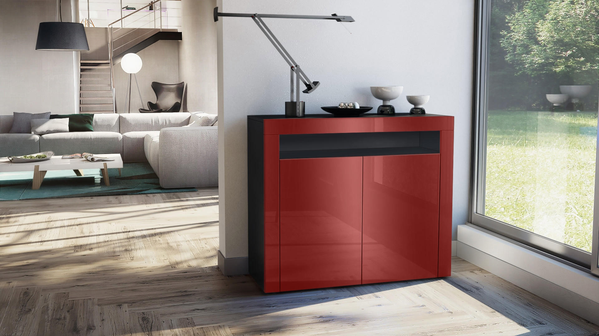 KOMMODE Valencia Bordeaux Hochglanz / Bordeaux Hochglanz - Bordeaux, Holzwerkstoff (108/92/40cm) - Vladon