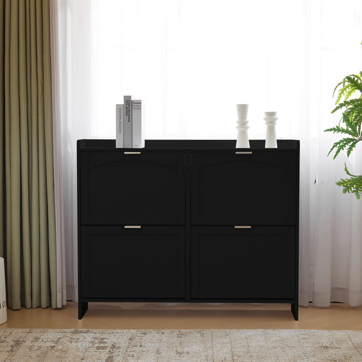 SCHUHSCHRANK Modern 4 Fächer Schwarz 110x24x90cm - Schwarz, Holzwerkstoff (24/90/110cm) - FLIEKS