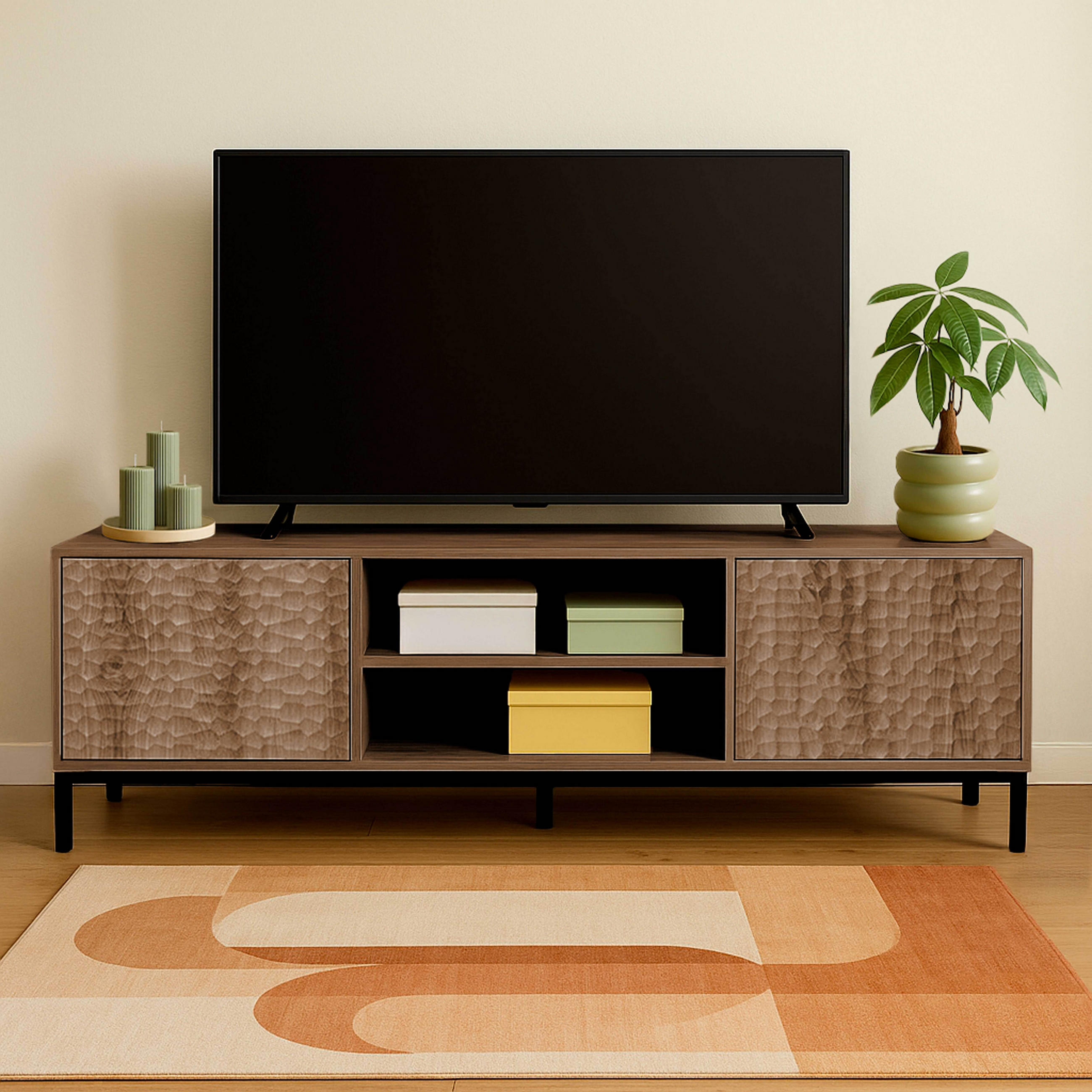 TV-SCHRANK, dunkles Holzeffekt - Braun, Holz (40/54/160cm) - Oviala