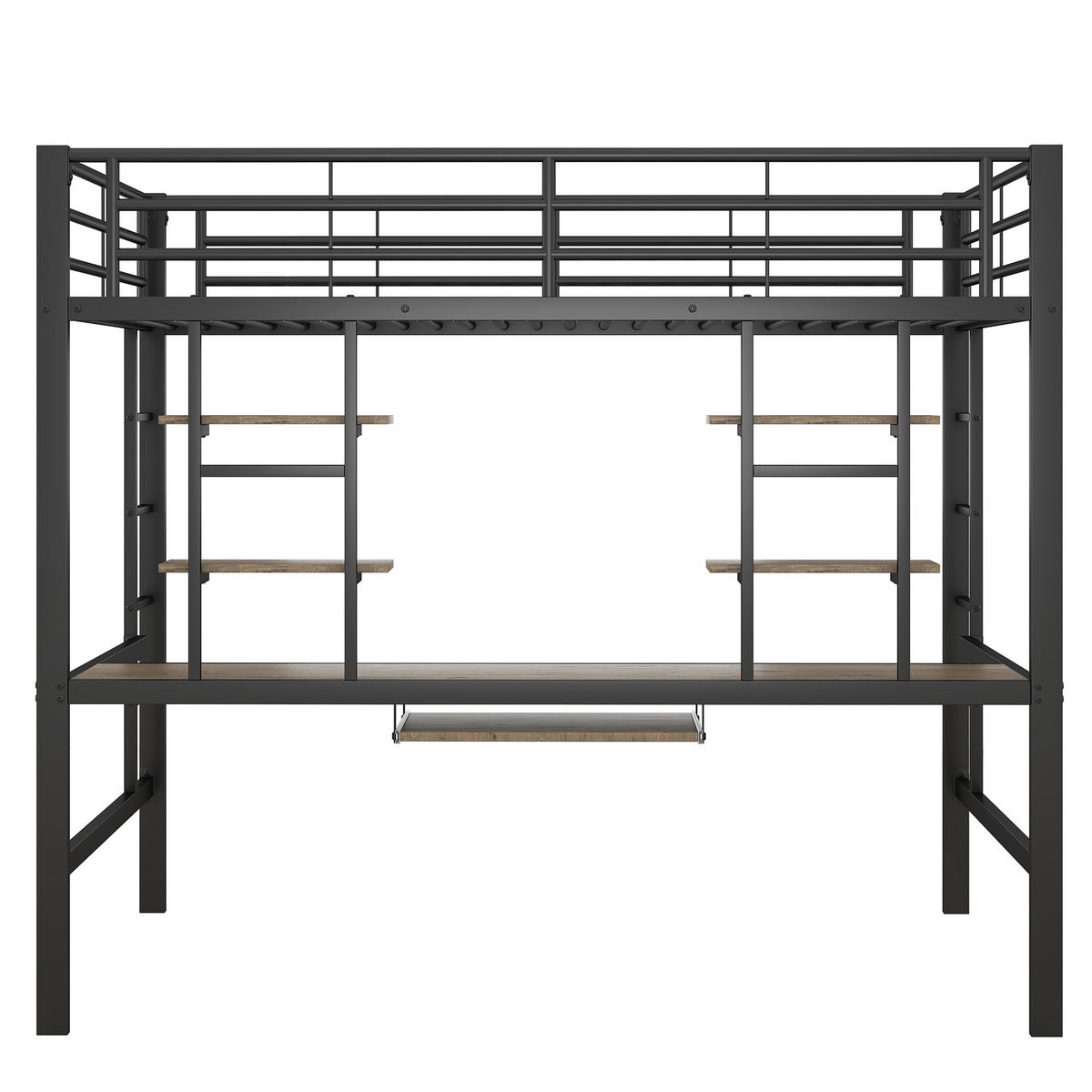 HOCHBETT 140x200cm Schwarz Metall Schreibtisch 2 Bücherregale - Schwarz, Metall (140/200cm) - FLIEKS