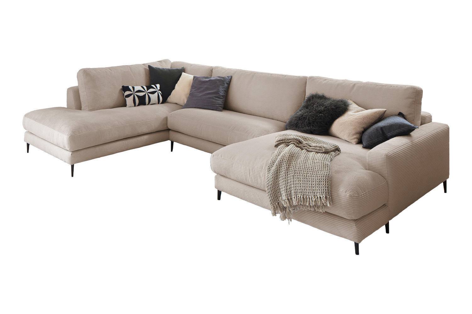 WOHNLANDSCHAFT CARA Taupe Cord - Taupe/Schwarz, Textil (341/84/223cm) - KAWOLA