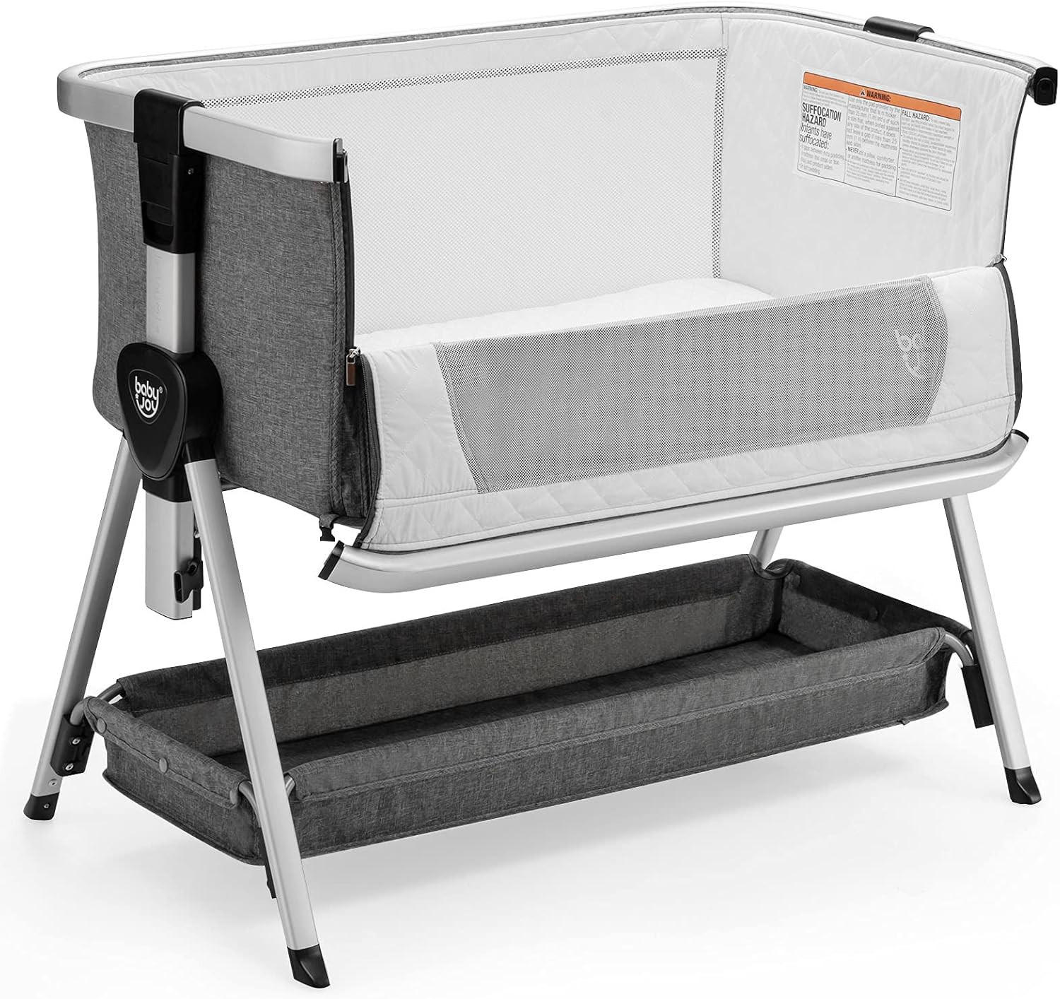 BABYBETT 2 in 1 Beistellbett+Reisebett klappbar Grau - Grau, Metall - COSTWAY