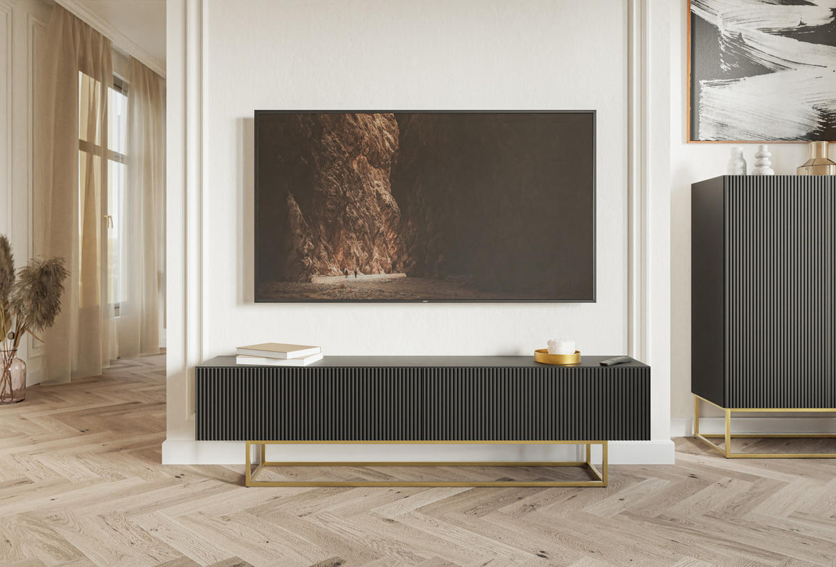 TV-SCHRANK Veldio Schwarz Gold 175 cm - Goldfarben/Schwarz, Holzwerkstoff/Metall (175/46.5/31.6cm) - Selsey