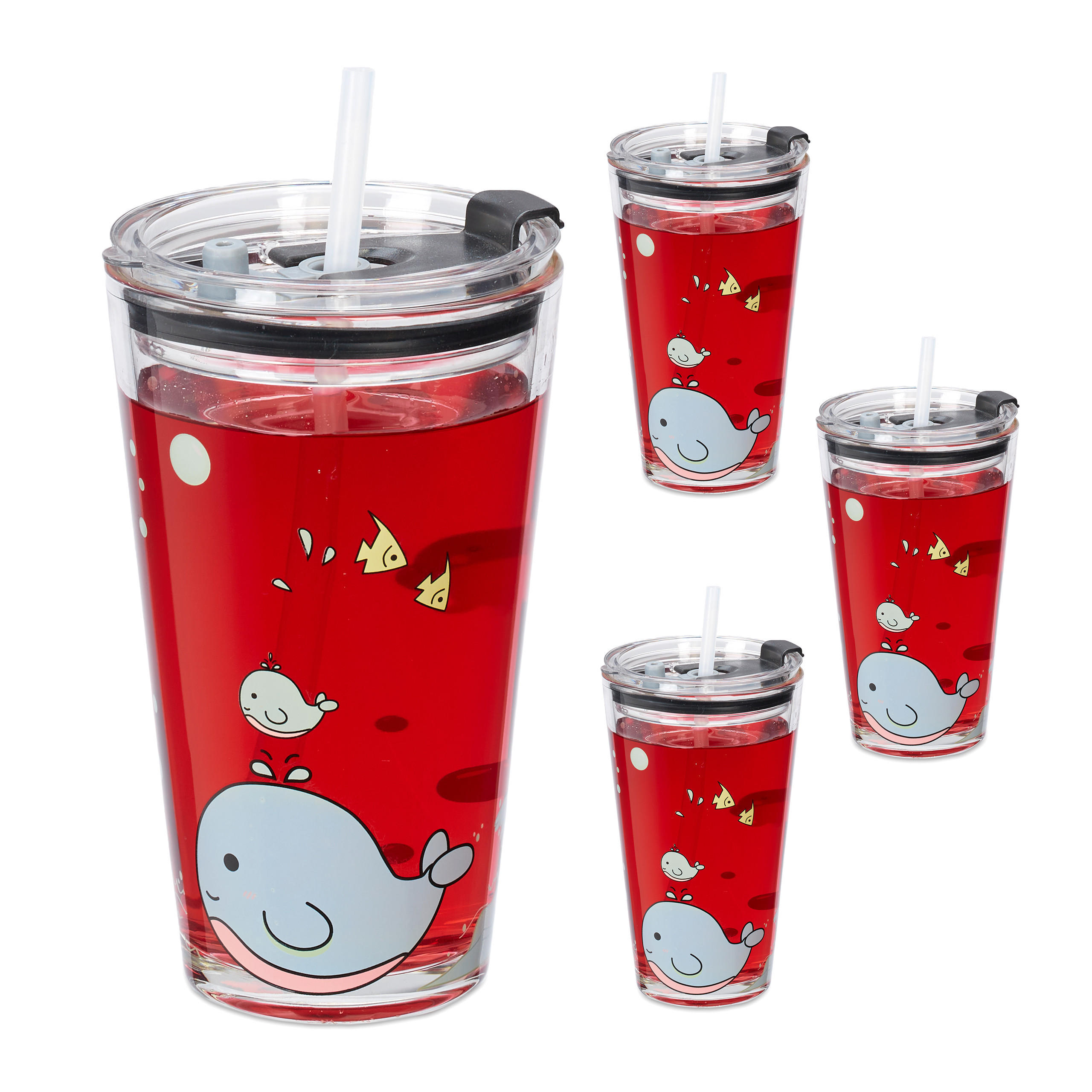 GLAS Transparent turkos rosa 4-pack valmotiv - Transparent, Glas/Plast (1.8L) - Relaxdays