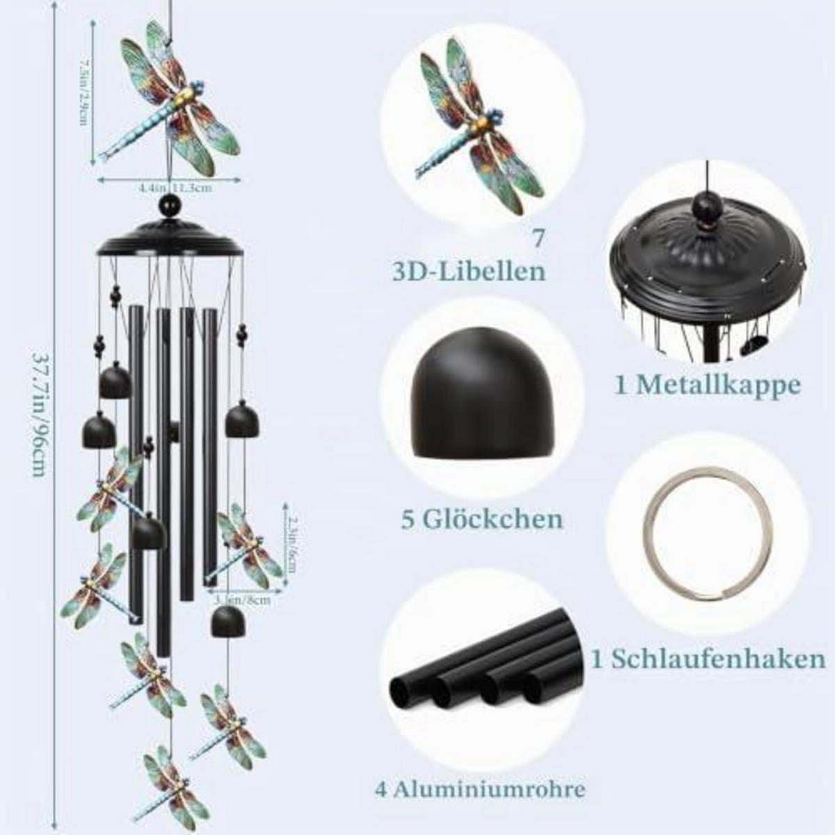 WINDSPIEL Libelle Metall Bunt - Multicolor, Metall (13/13/50cm)