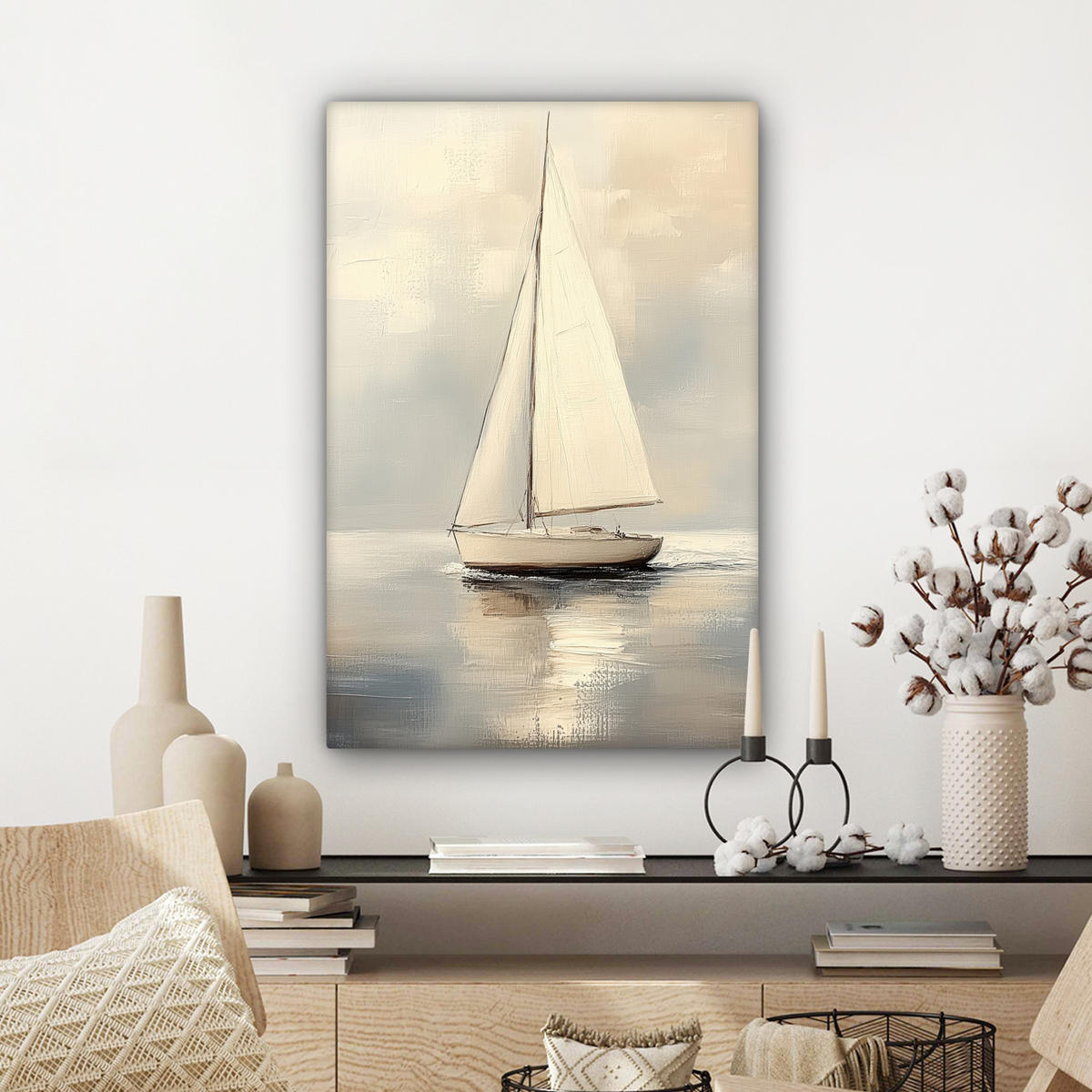 LEINWANDBILD Segelschiff - Meer - Bewölkt 60x90 cm - Creme, Textil (60/90cm) - MuchoWow