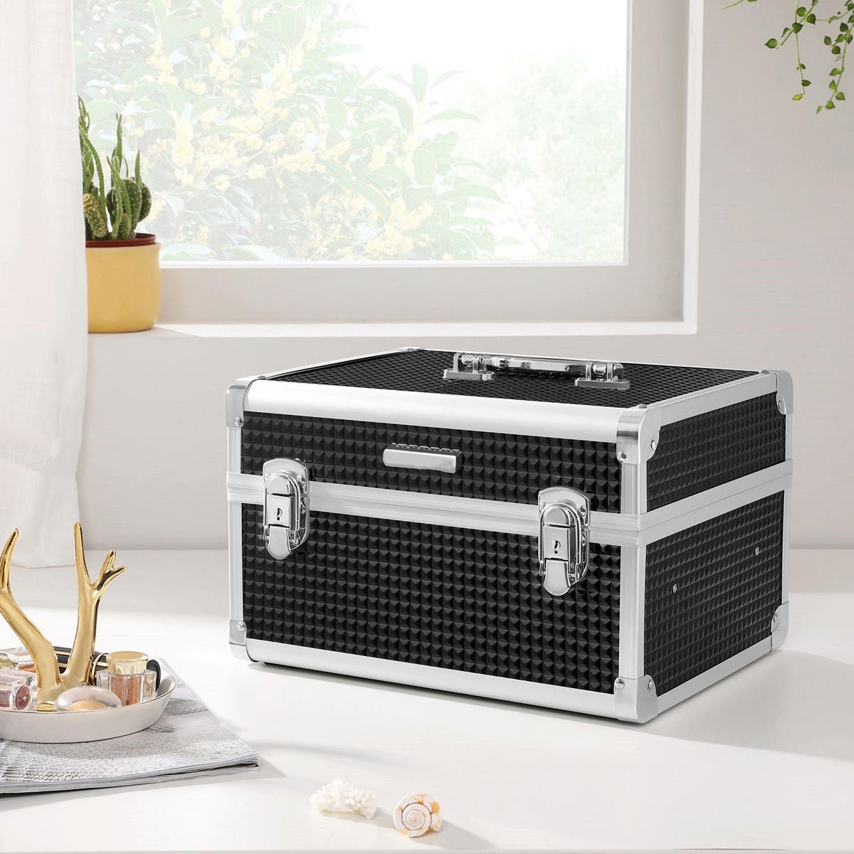 KOSMETIKKOFFER MAKE-UP KOFFER - Schwarz, Holzwerkstoff (24/19/30cm) - Hansiro