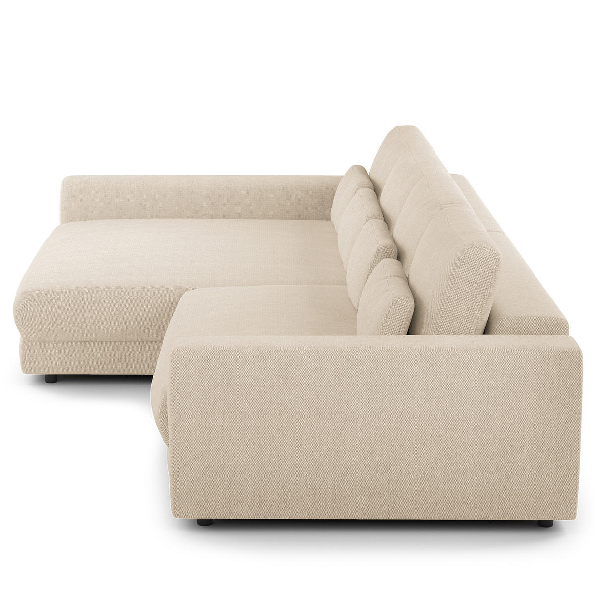 ECKSOFA mit XXL-Longchair - Beige/Schwarz, Kunststoff/Textil (323/182cm) - home24