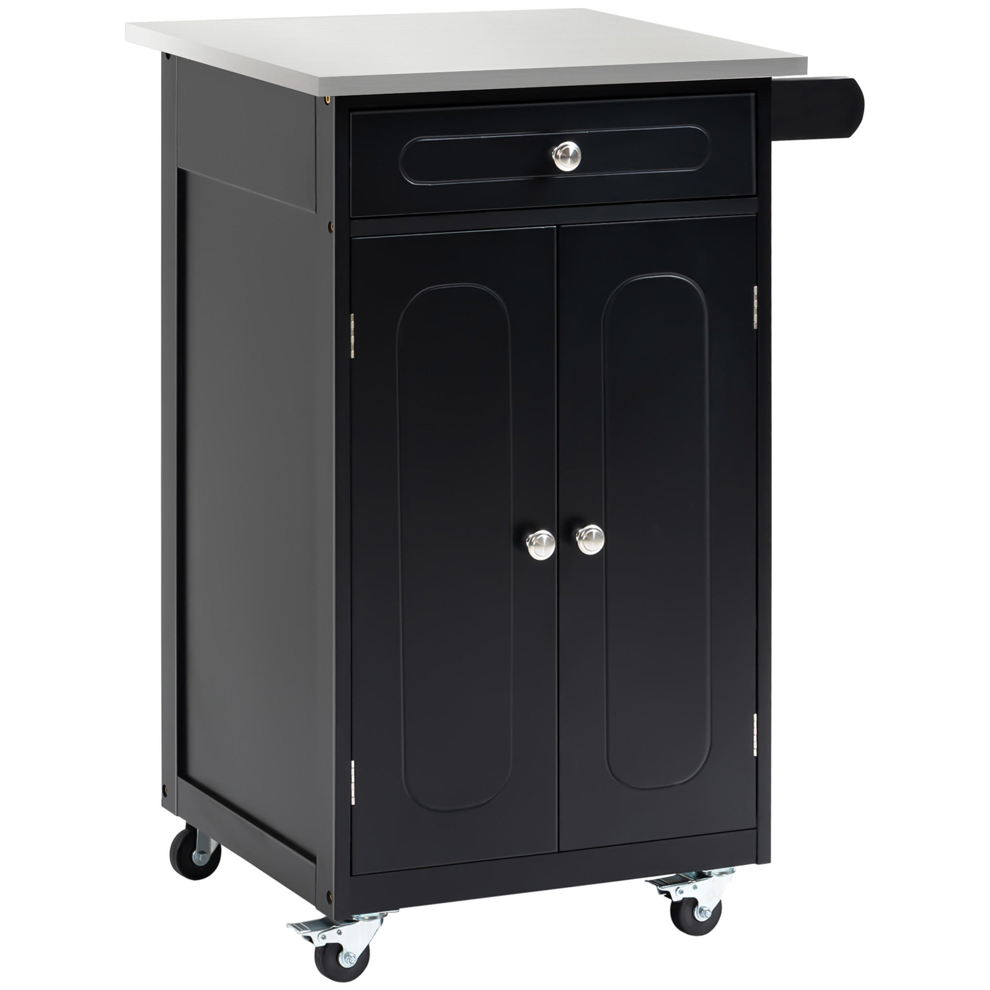 KÜCHENWAGEN, Wagen mit Schublade, 2-türigem Schrank und Handtuchhalter, schwarzes MDF, Edelstahl - Multicolor, Metall (60/85/45cm) - FORIOUS