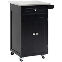 KÜCHENWAGEN, Wagen mit Schublade, 2-türigem Schrank und Handtuchhalter, schwarzes MDF, Edelstahl - Multicolor, Metall (60/85/45cm) - FORIOUS