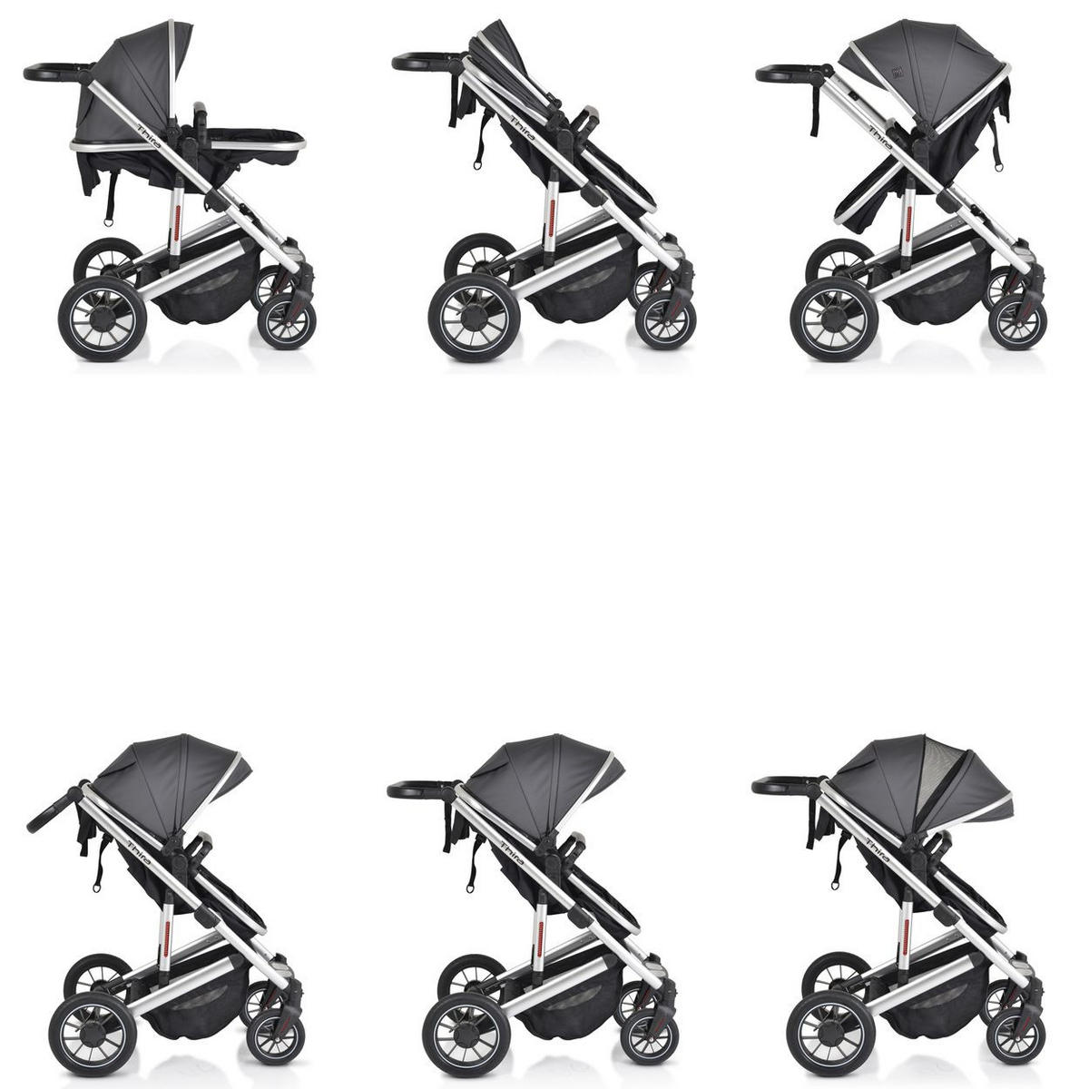 KINDERWAGEN 2 in 1 Thira grau Babywanne, umbaubar, Sportsitz, Fußabdeckung - Grau, Metall (96/61/107cm) - Moni