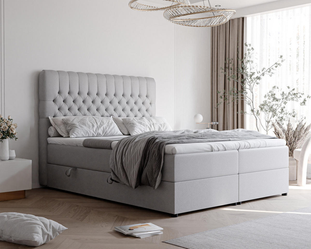 BOXBETT 200x200 cm mit Topper - Grau, Holzwerkstoff/Textil (200/200cm) - Idohome