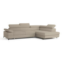 ECKSOFA FAVIEN R-S Beige Boucle-Stoff mit Schlaffunktion - Beige, Holz (257/190cm) - MASSENO