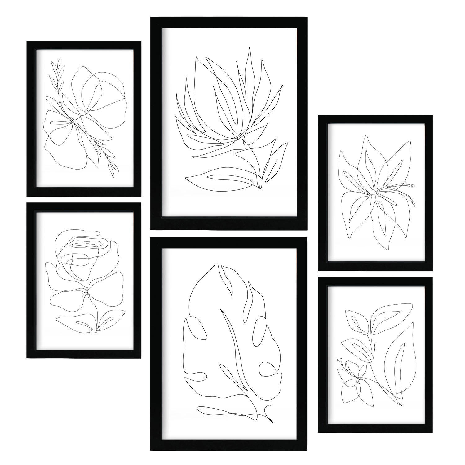 POSTER Set Mit 6 Fairer Fiore In Blume Zusammenfassung Ästhetische Dekorative Gemälde Für Ihr Wohnzimmer Schlafzimmer Zuhause A3 & A4 Schwarzer Rahmen - Schwarz, Papier (29/3cm) - Nacnic